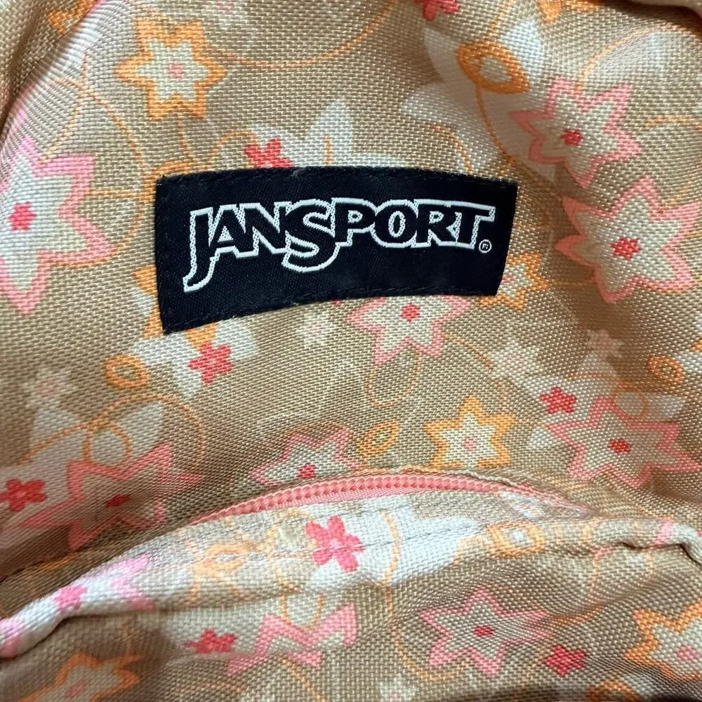 Vtg Jansport Orange Blossom Mini Backpack Floral Tan Pink Orange Travel Daypack